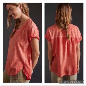 Anthropologie Pilcro Washed Tee red oversized dolman sleeves gathered